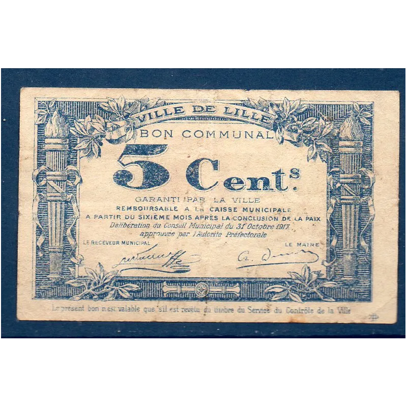 Bon communal Lille 5 centimes, TB+, 31.10.1917 Pirot 59-1630 Billet Bon communal Lille 5 centimes, TB+, 31.10.1917 Pirot 59-1630 Billet