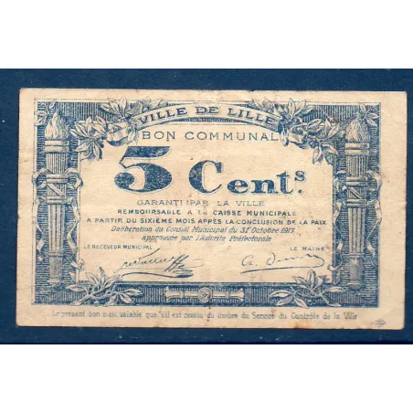 Bon communal Lille 5 centimes, TB+, 31.10.1917 Pirot 59-1630 Billet