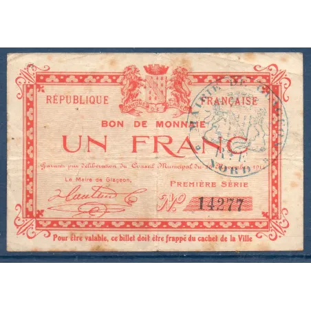 Bon communal Glageon 1 franc, TB-, 26.11.1914 Pirot 59-1171 Billet