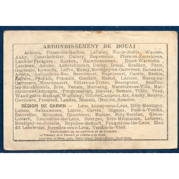 Bon communal Douai et Carvin 5 francs, TB+, 22.5.1916 Pirot 59-787 Billet