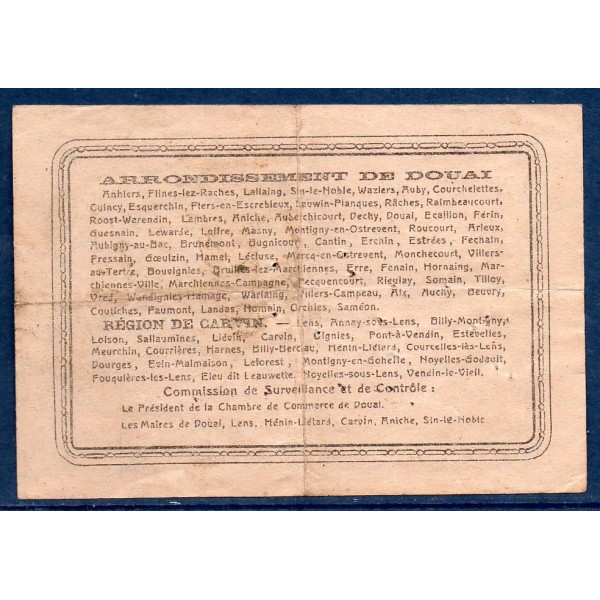 Bon communal Douai et Carvin 2 francs, TB, 22.5.1916 Pirot 59-786 Billet