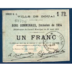 Bon communal Douai 1 franc, TB, 30.8.1914 Pirot 59-723 Billet