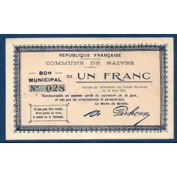 Bon ville Baives 1 franc, TTB, 31.8.1915 Pirot 59-274 Billet