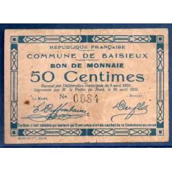 Bon ville Baisieux 50 centimes, TB, 5.4.1915 Pirot 59-256 Billet