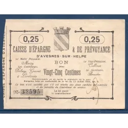 Bon Caisse d'épargne Avesnes-sur-Helpe 25 centimes, TTB, ND Pirot 59-233 Billet