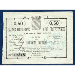 Bon Caisse d'épargne Avesnes-sur-Helpe 50 centimes, TTB-, ND Pirot 59-225 Billet
