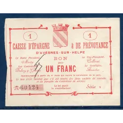 Bon Caisse d'épargne Avesnes-sur-Helpe 1 franc, TTB, ND Pirot 59-221 Billet