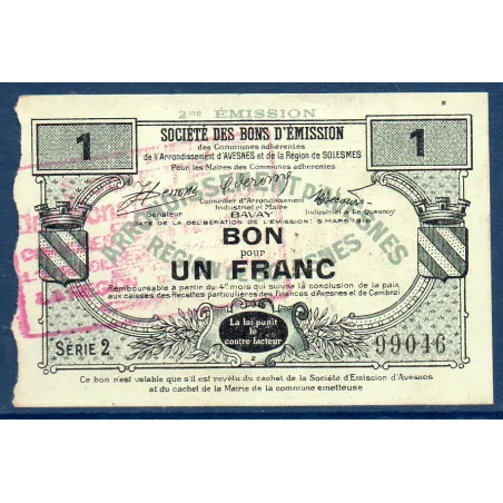 Bon Arrondissement Avesnes, Sup, 5.3.1916 Pirot 59-203 Billet