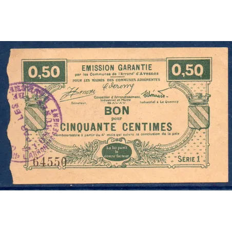 Bon Arrondissement Avesnes, TTB, ND Pirot 59-188 Billet