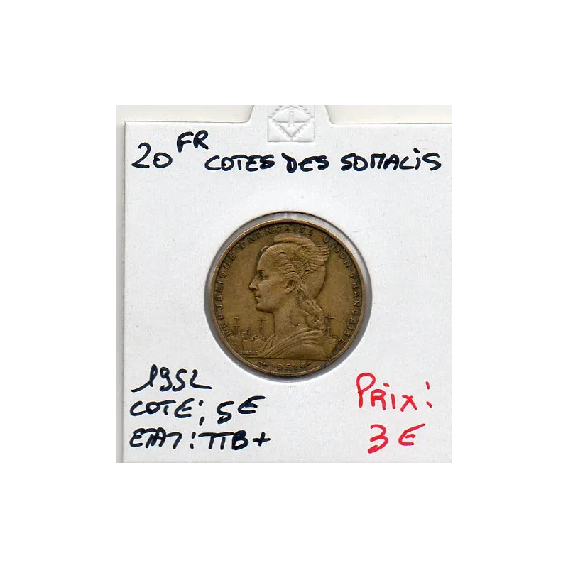 Cote des Somalis 20 francs 1952 TTB+, Lec.42 Cote des Somalis 20 francs 1952 TTB+, Lec.42