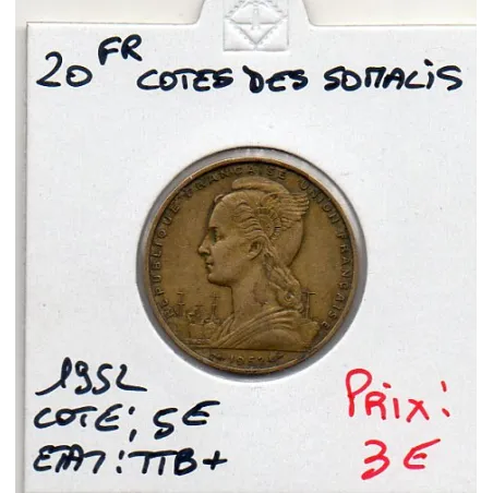 Cote des Somalis 20 francs 1952 TTB+, Lec.42