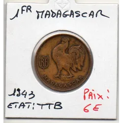 Madagascar 1 franc 1943 TTB, Lec 94 pièce de monnaie