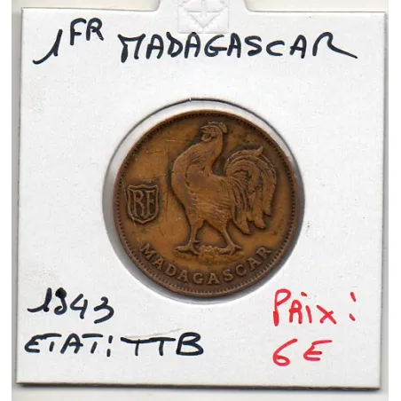 Madagascar 1 franc 1943 TTB, Lec 94 pièce de monnaie