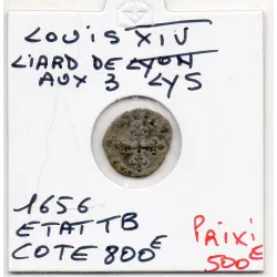 Liard de Lyon frappé aux 3 lys 1656 Louis XIV TB