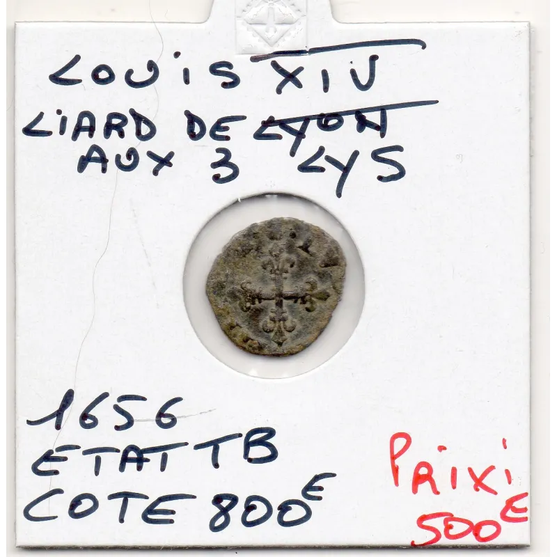 Liard de Lyon frappé aux 3 lys 1656 Louis XIV TB Liard de Lyon frappé aux 3 lys 1656 Louis XIV TB