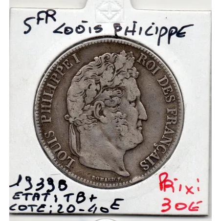 5 francs Louis Philippe 1839 B Rouen TB+
