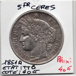 5 francs Cérès 1851 A Paris TTB