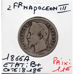 2 francs Napoléon III tête laurée 1866 A Paris B+