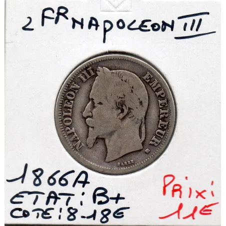 2 francs Napoléon III tête laurée 1866 A Paris B+