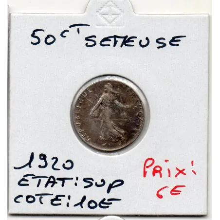 50 centimes Semeuse Argent 1920 Sup