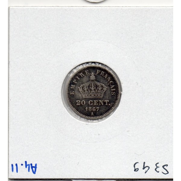 20 centimes Napoléon III tête laurée 1867 A Paris TB, France pièce de monnaie