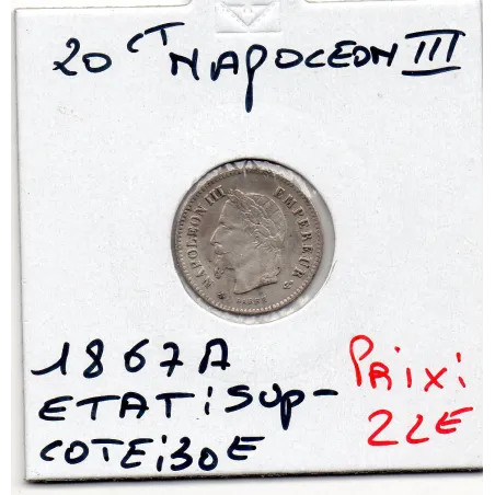 20 centimes Napoléon III tête laurée 1867 A Paris Sup-