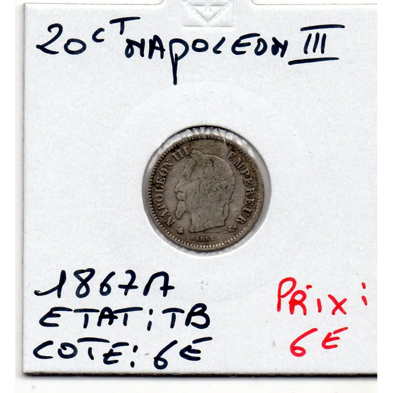20 centimes Napoléon III tête laurée 1867 A Paris TB 20 centimes Napoléon III tête laurée 1867 A Paris TB