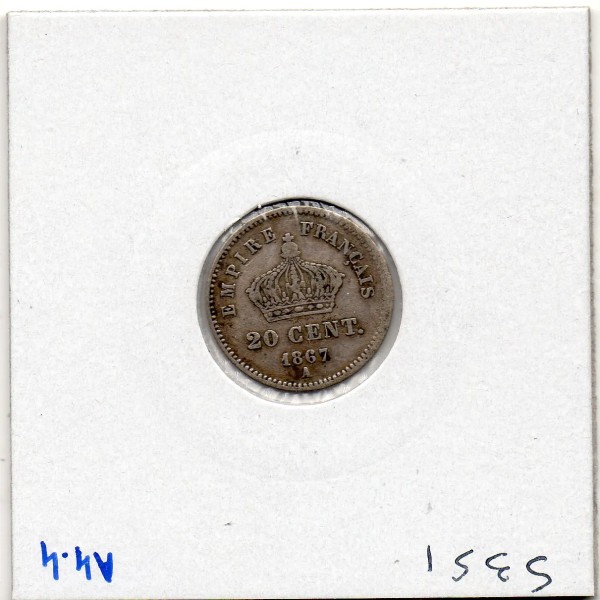20 centimes Napoléon III tête laurée 1867 A Paris TB