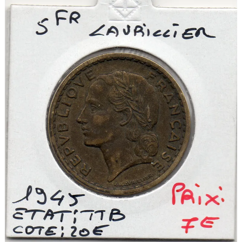 5 francs Lavrillier 1945 TTB 5 francs Lavrillier 1945 TTB