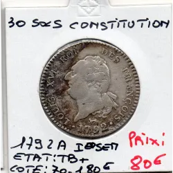 30 Sols Constitution Louis XVI 1791 A paris 1er semestre TB+