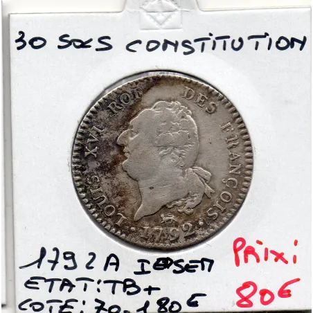 30 Sols Constitution Louis XVI 1791 A paris 1er semestre TB+