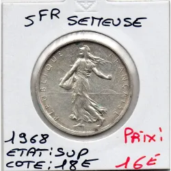 5 francs Semeuse Argent 1968 Sup, France pièce de monnaie