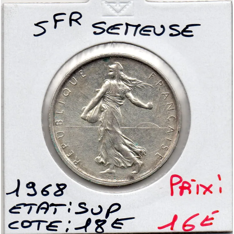 5 francs Semeuse Argent 1968 Sup, France pièce de monnaie 5 francs Semeuse Argent 1968 Sup, France pièce de monnaie