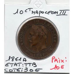 10 centimes Napoléon III tête laurée 1861 A Paris TTB