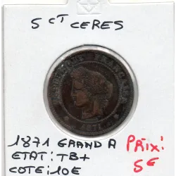 5 centimes Cérès 1871 grand A Paris TB+