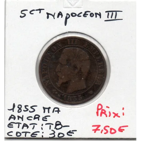 5 centimes Napoléon III tête nue 1855 MA ancre Marseille TB-