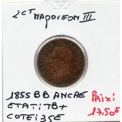 2 centimes Napoléon III tête nue 1855 BB ancre Strasbourg TB+
