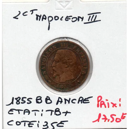 2 centimes Napoléon III tête nue 1855 BB ancre Strasbourg TB+