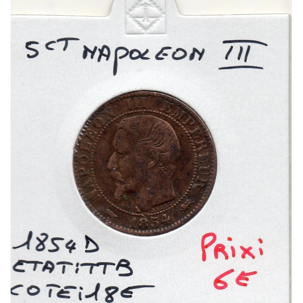5 centimes Napoléon III tête nue 1854 D Lyon TTB