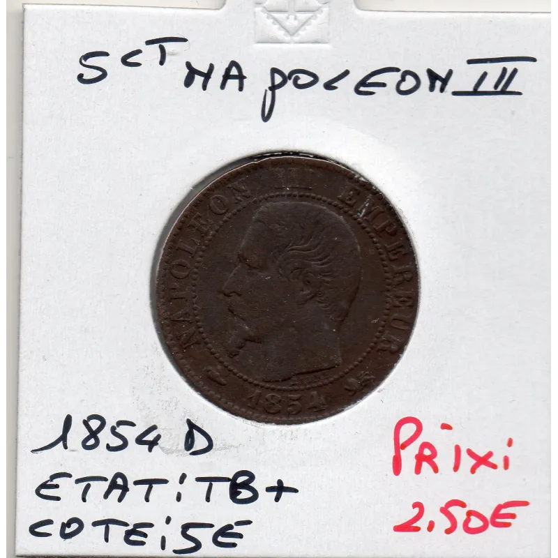 5 centimes Napoléon III tête nue 1854 D Lyon TB+