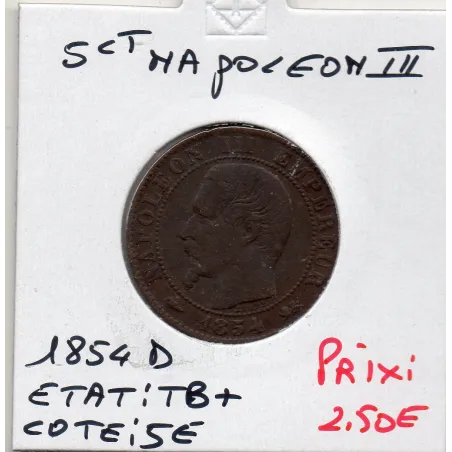 5 centimes Napoléon III tête nue 1854 D Lyon TB+