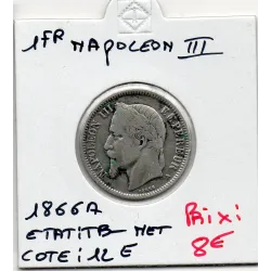 1 franc Napoléon III tête laurée 1866 A Paris TB- nettoyée