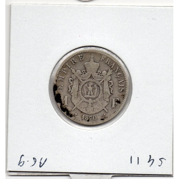 1 franc Napoléon III tête laurée 1870 BB Strasbourg B