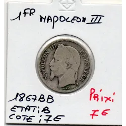 1 franc Napoléon III tête laurée 1867 BB Strasbourg B
