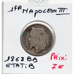 1 franc Napoléon III tête laurée 1868 BB Strasbourg B