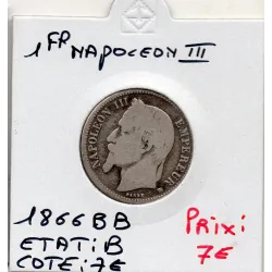 1 franc Napoléon III tête laurée 1866 BB Strasbourg B,