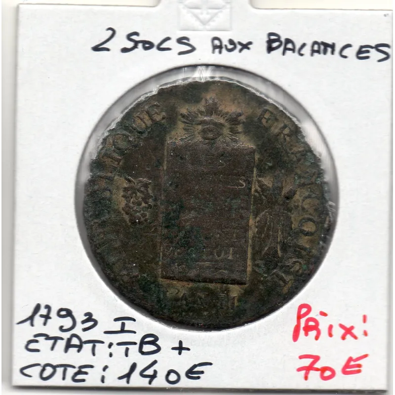 f 2 sols aux balances 1793 I Limoges TB+ f 2 sols aux balances 1793 I Limoges TB+