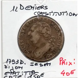 12 denier Constitution Louis XVI 1793 D. Dijon TTB-