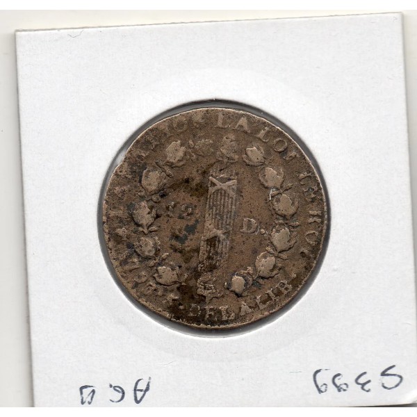 12 denier Constitution Louis XVI 1793 D. Dijon TTB-