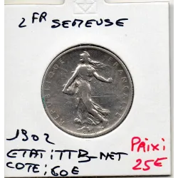 2 Francs Semeuse Argent 1902 TTB- nettoyée